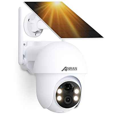 ANRAN 5MP Cámara Vigilancia WiFi Exterior Solar, Batería Recargable, 4 Lumières Blanches, Visión Nocturna en Color con 30m, 360° Pan&Tilt con PIR Sensor, Audio Bidireccional, Q01 Máx Blanco
