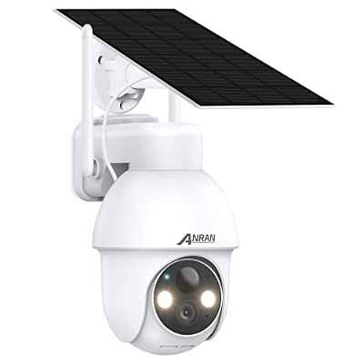 ANRAN Cámara Vigilancia WiFi Exterior Solar, 2K HD Camara Vigilancia Exterior 360°, Detección de Movimiento AI, Visión Nocturna en Color, Alarma de Luz y Sonido, Compatible con Alexa, Q03 Pro Blanco