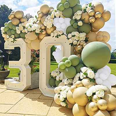 Arco de Globos Guirnaldas Kit Verdes, 120 Piezas Salvia Verdes Arco Para Globos, Dorados Blancos Látex Globos para Baby Shower, Cumpleaños, Comunion, Boda, Graduación Decoración Reutilizable