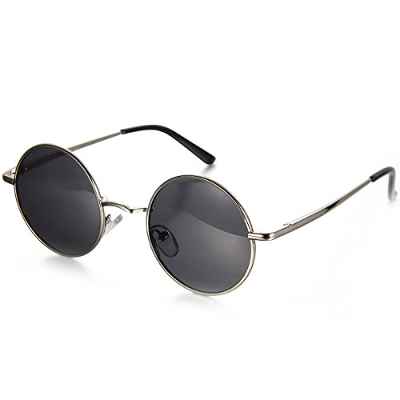 Aroncent Gafa de Sol Polarizada Retra contra UV400 Lente Redonda de Resina Protección de Ojos para Carreras, Viaje, Conducción, Golf, y Actividades Exteriores para Hombre Mujer Unisex (Plata)