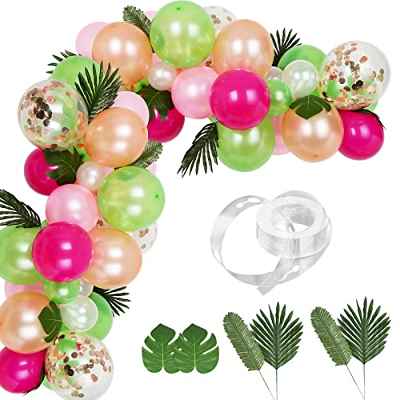 Auihiay 83 piezas de guirnaldas de globos tropicales, guirnalda de arco de globos Luau con hojas de palmera y tira de globos para decoraciones de fiestas temáticas tropicales