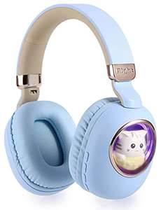 Auriculares Bluetooth para niños, LED Cascos Bluetooth Inalámbricos,Auriculares Plegable para niños con Orejas de Gato,micrófono Integrado