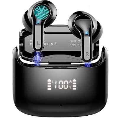 Auriculares Inalámbricos, 2023 Auriculares Bluetooth 5.3 con HD Micrófono, HiFi Estéreo, Cascos Inalambricos Bluetooth Pantalla LED Doble, 40H In-Ear Auriculares IP7 Impermeable, Control Táctil, USB-C