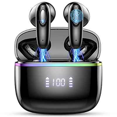 Auriculares Inalambricos, Auriculares Bluetooth 5.3 In Ear con 4 HD Mic, Pantalla LED Doble Cascos Inalambricos HiFi Estéreo, In-Ear Auriculares Deportivos IP7 Impermeable, 40H de Reproducción, USB-C