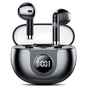 Auriculares Inalámbricos Bluetooth 5.3, HiFi Estéreo, Llamadas Nítidas con Dual Micrófono, LED Pantalla, IPX7 Impermeables, Reproducción 30H