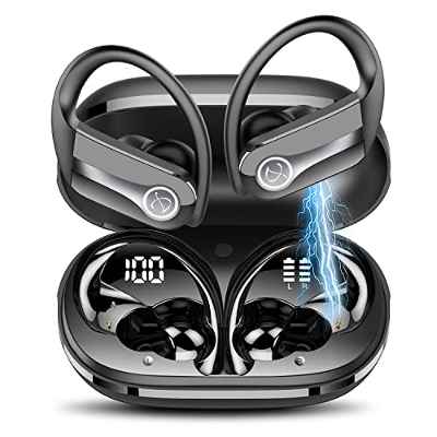 Auriculares Inalambricos Deportivos, 2023 Auriculares Bluetooth 5.3, Hi-Fi Estéreo Cascos Inalambricos con Dual LED Pantalla, Llamadas Nítidas con HD Micrófono, Controladore 13 mm Bass Potentes, USB-C