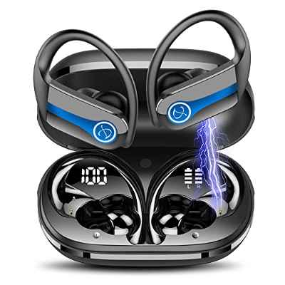 Auriculares Inalambricos Deportivos, 2023 Auriculares Bluetooth 5.3, Hi-Fi Estéreo Cascos Inalambricos con Dual LED Pantalla, Llamadas Nítidas con HD Micrófono, Controladore 13 mm Bass Potentes, Azul