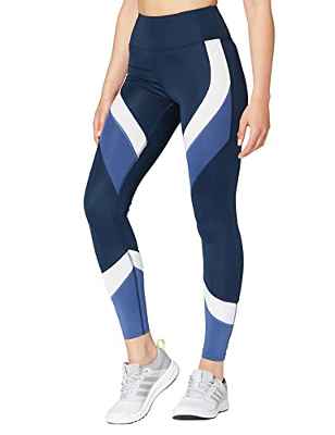 Aurique Leggings deportivos para Mujer, Azul (Dress Blue/White/Gray Blue), S