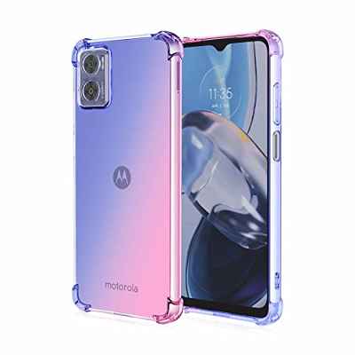 BARBARIAN Funda para Motorola Moto e22 / e22i, Flexible TPU Protectora de Golpes Transparente Silicona Esquinas Reforzadas Ultra-Delgado Anti-Choque Carcasa (Azul/Pink)