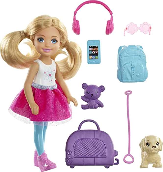 Barbie Chelsea Vamos de viaje con perrito y accesorios