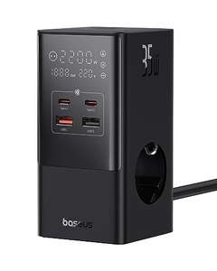 Baseus 35W USB C Regleta GaN5 Cargador de 3 enchufes con interruptor, 3 AC + 2 USB-C + 2 USB-A