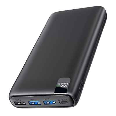 Batería Externa 27000mAh Power Bank: Hiluckey 22.5W Carga Rápida PD USB C Cargador Portátil con Pantalla LED Digital y 4 Outputs para Smartphone Tablets
