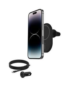 Belkin cargador magnético para coche BoostCharge con soporte, compatible con smartphones con MagSafe, iPhone 15, iPhone 14/14 Plus, 13, 12