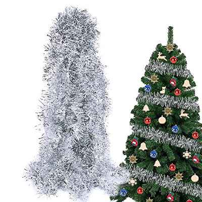 BHGT 6 Tiras Espumillón de Navidad 12Metros Guirnaldas Oropel Colgantes árbol de Navidad Adornos Navideños Manualidades Decoración Fiesta Plateado