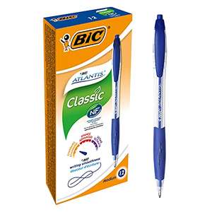 BIC Atlantis Soft Bolígrafos Retráctiles Punta Media (1,0 mm) - Azul, Caja de 12 Unidades