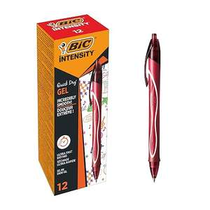 BIC Gel-ocity Quick Dry, Caja de 12 Bolígrafos Tinta en Gel Punta Media (0,7 mm) en Rojo, retráctil con tinta de secado ultrarrápido