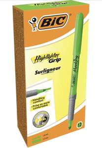 BIC Highlighter Grip, Caja de 12 Marcadores punta biselada Ajustable - Verde