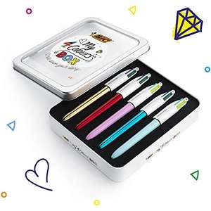 BIC My 4 Colours Box - Caja de 5 Bolígrafos 4 Colores (Shine y Fun) en una bonita caja metálica