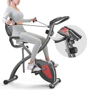 Bicicleta Plegable con respaldo, Fitness, Banda de Resistencia, 8 Niveles Resistencia Magnética,Sensor de Pulso, Altura Ajustable