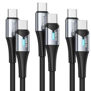 BLACKSYNCZE Cable USB C a USB C [3Pack 0.5M+2M+2M], 60W PD Cable USB C Carga Rápida Nylon Cable Tipo C para 15 Pro Max