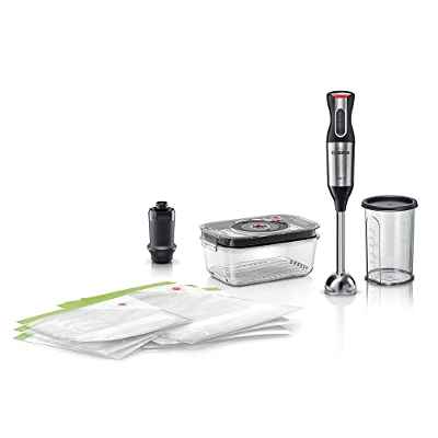 Bosch - Batidora de mano ErgoMixx Style con vaso, bomba vacío 500 mbar, 3 x bolsa de vacío 1 L, 3 x bolsa de vacío 4 L y tupper de cristal 1 L