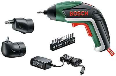 Bosch IXO Set - Atornillador a batería (Accesorios angular y excéntrico, 10 puntas para atornillar, cargador USB, estuche metálico, 3.6 V, 1.5 Ah)