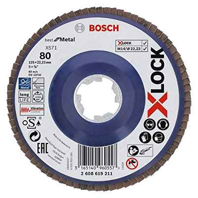 Bosch Professional Best - Disco de láminas recto (para metales, X-LOCK, X571, Ø125 mm, grano K80, orificio Ø 22,23 mm)