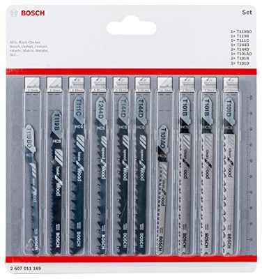 Bosch Professional Set de Hojas de sierra de calar 10 uds (para madera, accesorios para sierras de calar con vástago en T)