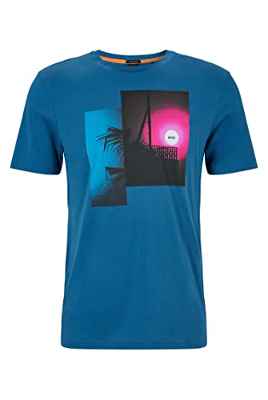 BOSS Teecollage Camiseta, Medium Blue424, L para Hombre