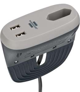Brennenstuhl regleta de enchufes compacta para poner entre muebles con 1 enchufe y 2 USB (enchufe extra plano) antracita/gris