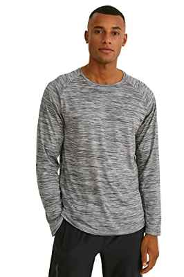 C&A Camiseta de manga larga para hombre con cuello redondo, color jaspeado/jaspeado, gris claro, M