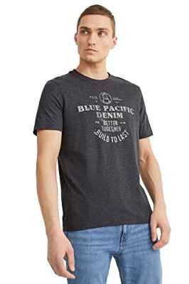 C&A Camiseta para hombre con cuello redondo de algodón y poliéster, Dark Grey Melange, M