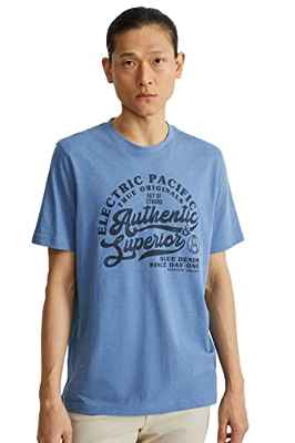 C&A Camiseta para hombre, cuello redondo, algodón, estampado, azul, XL