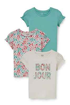 C&A Camiseta para niños y niñas impresas, colores lisos, 3 unidades, crema, 110 cm