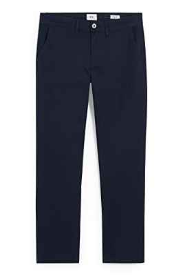 C&A Hombres Chino Elástico|Pantalones de Algodón Liso, azul oscuro, 30W x 32L
