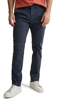 C&A Hombres Chino Elástico|Pantalones de Algodón Liso, azul oscuro, 32W x 32L