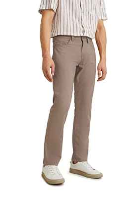 C&A Pantalones de lino de 5 bolsillos para hombre, color liso, marrón claro, 36W x 32L