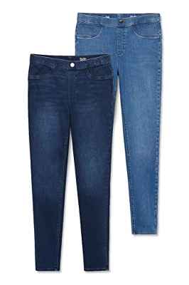 C&A Pantalones de mujer exclusivos en línea Jegging elásticos, algodón, denim, licra®, paquete de 2 unidades, Los Pantalones Vaqueros De Color Azul-, 42W x 32L