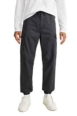 C&A Pantalones elásticos de algodón para hombre, color liso, Vaqueros Gris Oscuro, L