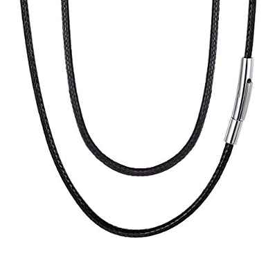 Cadena Cuerda Hombre 2mm 16 Pulgadas 40cm Collar Cuero Cordon Negro Mujer con Broche Metálica Acero Inoxidable 316L Collares Finos Flexibles para Madres Padres