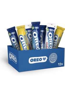 Caja 12 paquetes OREO de 3 sabores diferentes: 6 packs de OREO Original, 3 de OREO Golden y 3 de OREO Double Crème