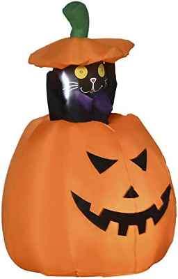 Calabaza Inflable de Halloween con Gato,y led.91-115 cm