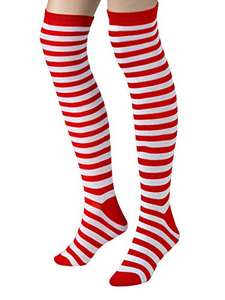 Calcetines hasta la rodilla (poliéster, talla única), color rojo y blanco