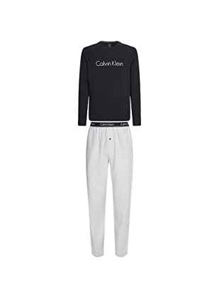 Calvin Klein Conjunto de pantalón L/S Juego de Pijama, Snow Heather W/Black Top, M para Hombre