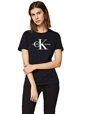 Calvin Klein Core Monogram Logo Regular Fit tee Camiseta, Negro (CK Black 099), Small para Mujer