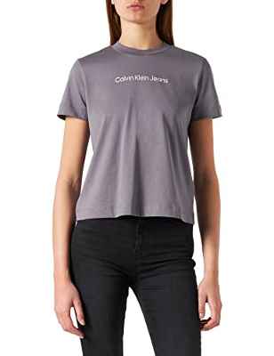 Calvin Klein Jeans Camiseta institucional Shrunken, Fossil Grey, S para Mujer