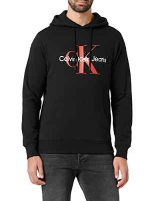 Calvin Klein Jeans Seasonal Monologo-Sudadera con Capucha Regular Tejidos Pesados, Black Salsa, S para Hombre