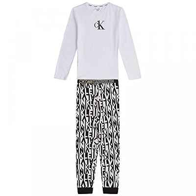 Calvin Klein Knit PJ Set (LS+Cuffed Pant) Juego de Pijama, Brokenstripewhiteaop/W/Pvhwhite, 12 años para Niños