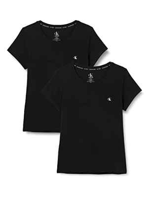 Calvin Klein Pack de 2 Camisetas para Mujer S/S Crew Neck 2 Pk con Stretch, Negro (Black), S