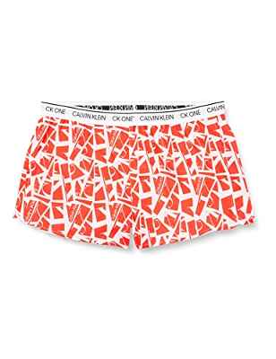 Calvin Klein Pantalón de Pijama Corto de para Mujer Sleep Short, Sliced Logo Print_Orange Odyssey, S